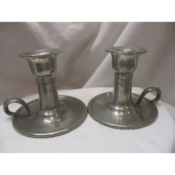 Everlast Pewter Candle Holders Vintage Hand crafted early American silver - Picture 5 of 9